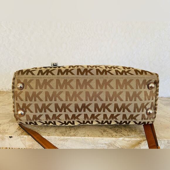 MICHAEL KORS MK logo brown canvas domed sarchek shoulder bag crossbody - Picture 6 of 10